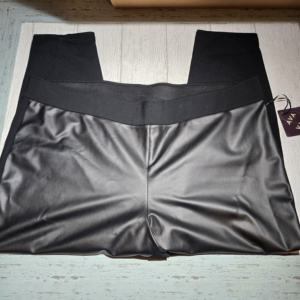 Ava & Viv Black Faux Leather Front Pants Plus Size 4X Black 50"x27" Pullon NWT